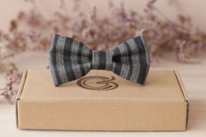 Галстук-бабочка в полоску серо-графитовый