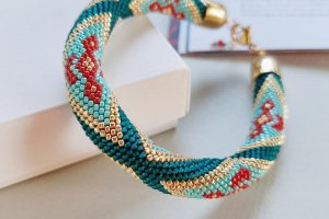 Браслет из японского бисера Этника бирюза - Описание
