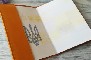Обкладинка на паспорт шкіряна жовта з тисненням лев Україна - Опис