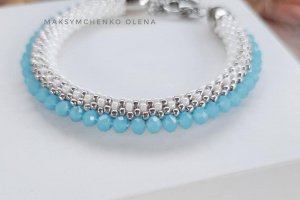Браслет "Blue ice 'с японского бисера - Описание