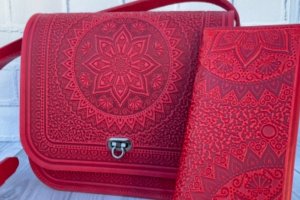 Червона шкіряна сумка+шкіряний гаманець, ідея подарунка - Опис