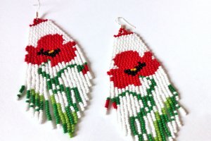 Довгі сережки в стилі бохо, мак - Опис