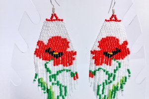 Довгі сережки в стилі бохо, мак - Опис