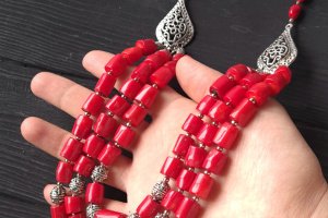 Комплект из натуральных кораллов ожерелье и серьги №450 - Описание
