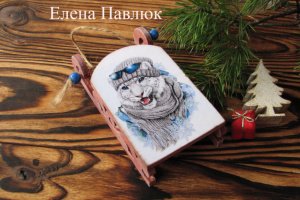 Новогодняя игрушка- саночки "Тигрик" , новогодний сувенир - Описание