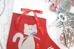 Праздничная носок с котиком - ДРУГИЕ РАБОТЫ