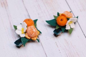 Новорічні шпильки ручної роботи з мандаринами (2 шт)