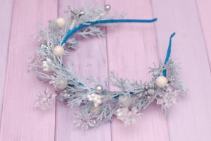 Новогодний обруч ободок голубой со снежинками