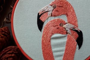 Вышивка картина гладь фламинго - Описание