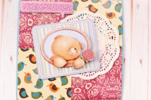 Открытка "Поздравляю" с 3D мишкой