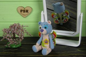 Крылатый мишка, вязанная крючком мягкая игрушка медведь PSK - Описание