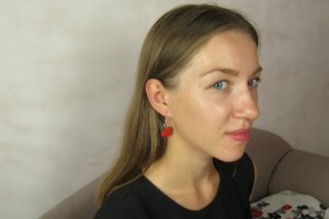 Сердечки, вязаные сережки хенд мейд, серьги маленькие сердца - Описание