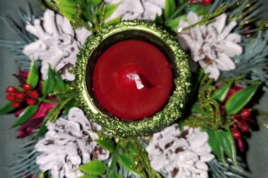 Икэбана с свечкой в праздничном мешке - Описание