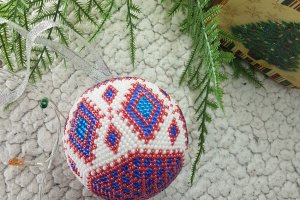 НОВОРІЧНА КУЛЯ З БІСЕРА "РОМБИ" 2 ПРИКРАШЕННЯ НА Ялинку - Опис