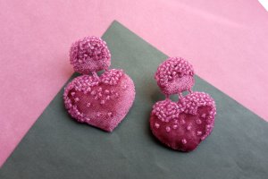 Серьги из ткани и бисера сердца Сердце Сердце - Описание