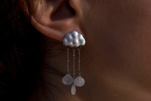 Гипоаллергенные серьги гвоздики тучки с лунным камнем - Описание