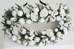 Новогодний белый обруч с елкой - Описание
