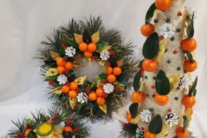 Новорічний набір з мандаринами (ялинка, вінок, свічка
