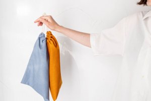 Торбинка для зберігання з льону 18 см x 22 см   Оранжевий - Опис