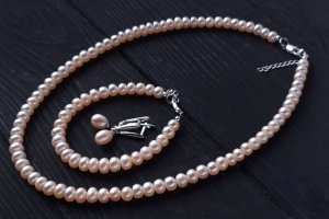 Серебро и натуральный жемчуг комплект ожерелье браслет серьги - Описание