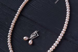 Серебро и натуральный жемчуг комплект ожерелье браслет серьги - Описание