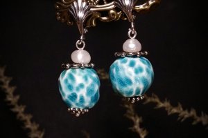 Сережки Океан зі сріблом та керамікою ручної роботи
