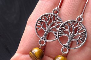 Серьги из тигриного глаза с серебряными застежками