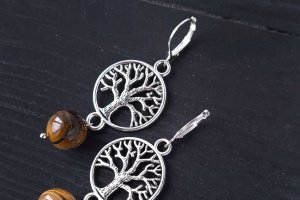 Сережки з тигрячого ока зі срібними застібками - Опис