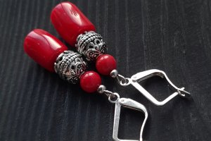 Сережки з натуральними коралами та срібними застібками № 400 - Опис