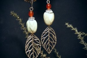 Сережки Листочки з керамікою та сердоліком - ІНШІ РОБОТИ