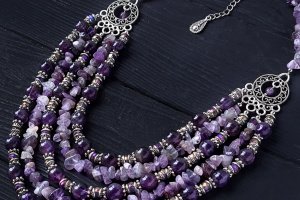 П’ятирядне намисто з натурального аметисту