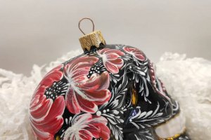 Ялинкова іграшка череп з ПЕТРИКІВСЬКИМ РОЗПИСОМ - Опис