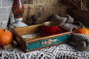 уютнейший поднос с тыковками - Описание