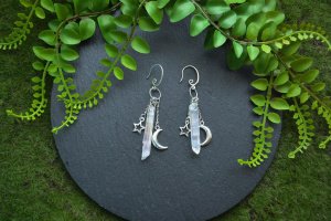 Серьги из хрусталя кварца Луна и звезда