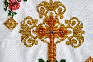 Вышитая бисером пасхальная салфетка, пасхальное полотенце - Описание