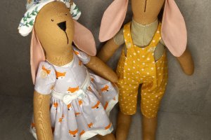 Работа Интерьерные текстильные куклы кролики tilda, пара кроликов