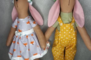 Интерьерные текстильные куклы кролики tilda, пара кроликов - Описание