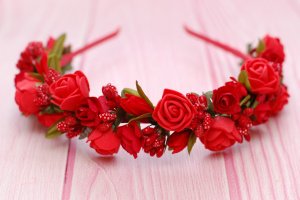 Обруч ободок с цветами красный