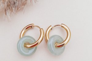 Серьги-кольца с зеленым авантюрином - Описание