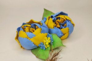 Заколки желто голубые пиончики