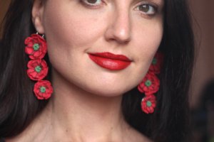 Сережки красные маки из полимерной глины - Опис