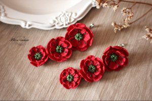 Сережки красные маки из полимерной глины - Опис