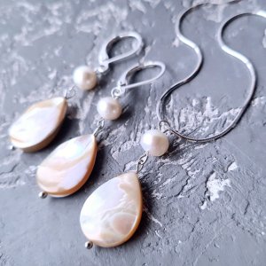 Робота Комплект у сріблі розкішні сережки та кулон на ланцюжку