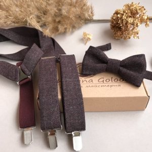 Работа Подтяжки и бабочка из твида цвета Марсала