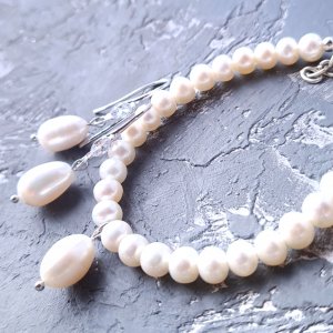 Работа Браслет и серьги из натурального жемчуга с большой жемчужиной