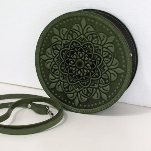 Работа круглая кожаная сумка Орео оливка