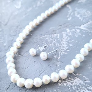 Работа Классический комплект из натурального жемчуга в серебре