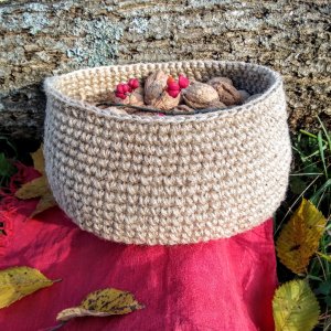 Работа Вязаная корзина, овальная корзинка, корзина из джута.