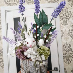 Работа Пасхальный декор Зайчик на пенечку