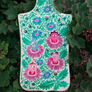 Работа Доска разделочная  Петриковская роспись СМЕШАРИКИ